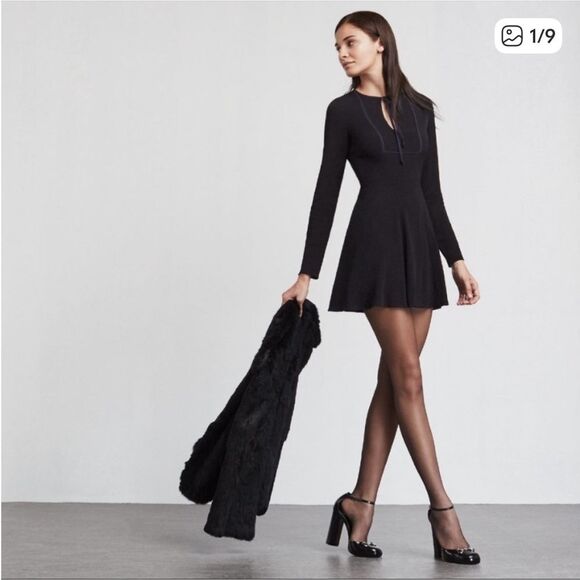 Vintage Free People Long Sleeve Keyhole Mini Dress Witchy Whimsigoth Black XS - Picture 3 of 12